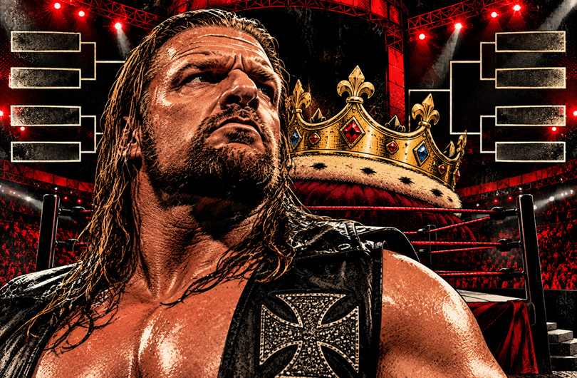 AI-generated image of Triple H standing in front of King of the Ring crown